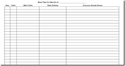 Start Dreaming: Meal Plan for a Month